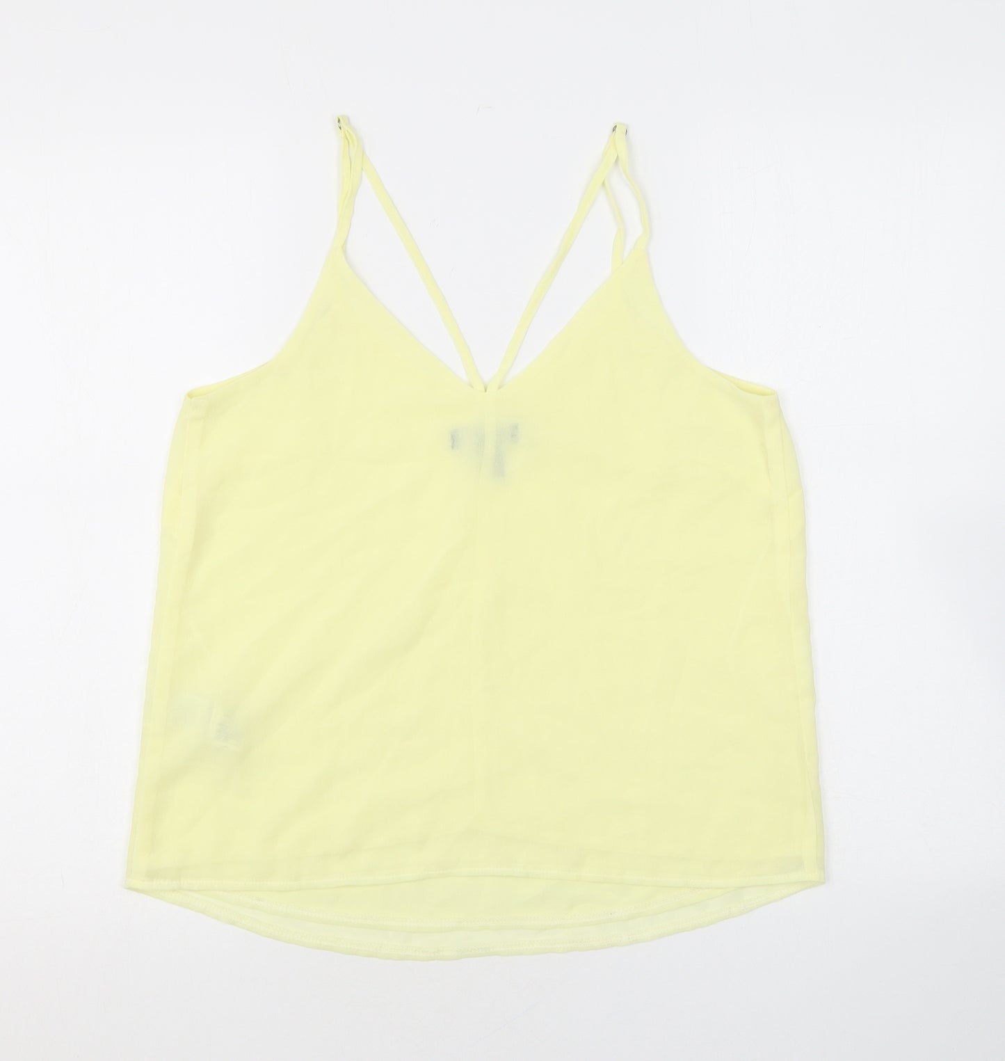 New Look Womens Yellow Polyester Basic Tank Size 8 V-Neck - Sheer