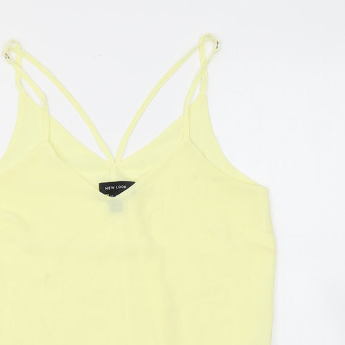 New Look Womens Yellow Polyester Basic Tank Size 8 V-Neck - Sheer