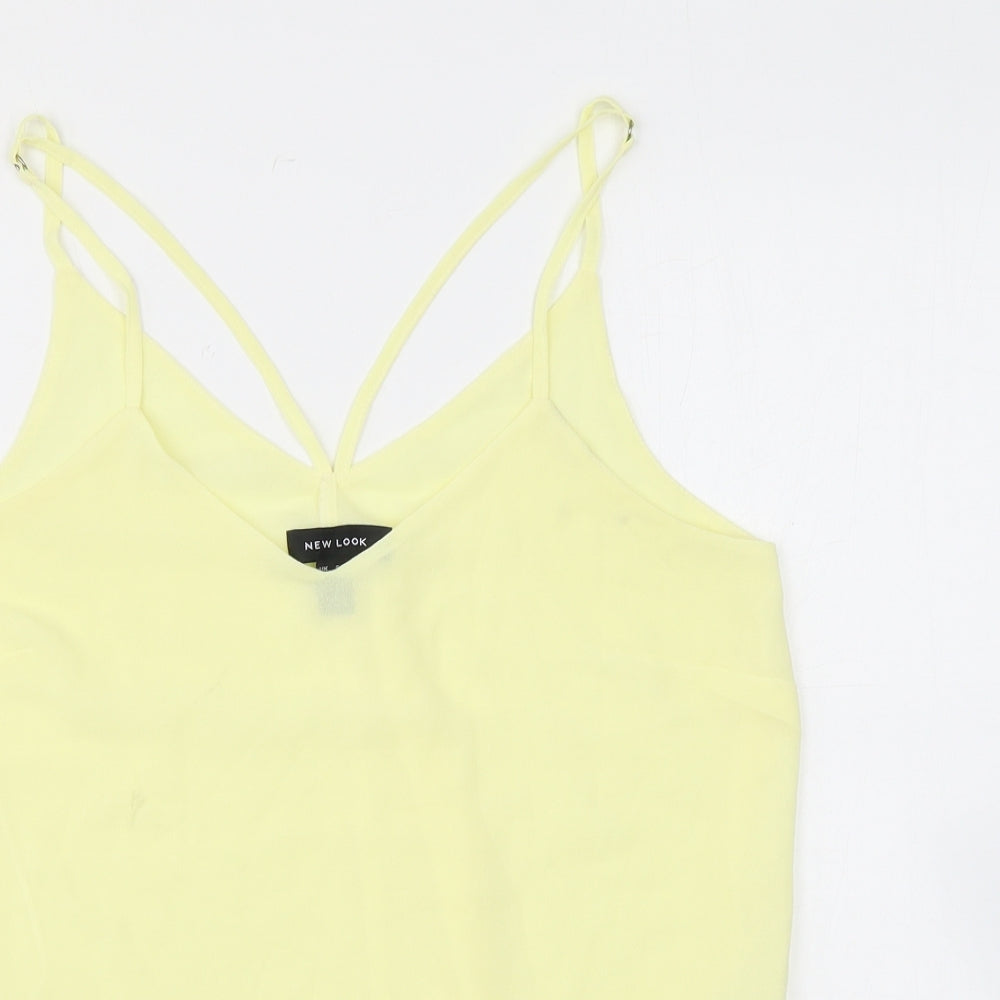 New Look Womens Yellow Polyester Basic Tank Size 8 V-Neck - Sheer