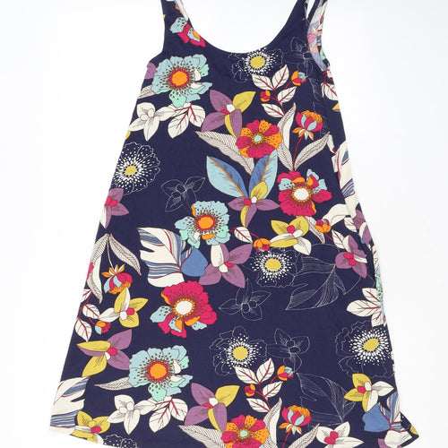 NEXT Womens Blue Floral Viscose Tank Dress Size 6 Scoop Neck Pullover - Pockets