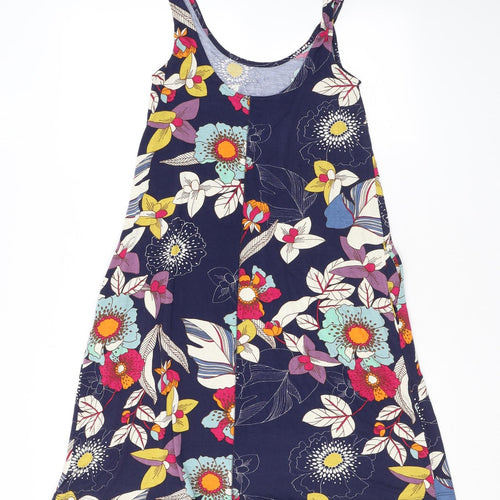 NEXT Womens Blue Floral Viscose Tank Dress Size 6 Scoop Neck Pullover - Pockets