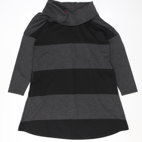 Viz a Viz Womens Grey Striped Polyester A-Line Size 12 Cowl Neck Pullover