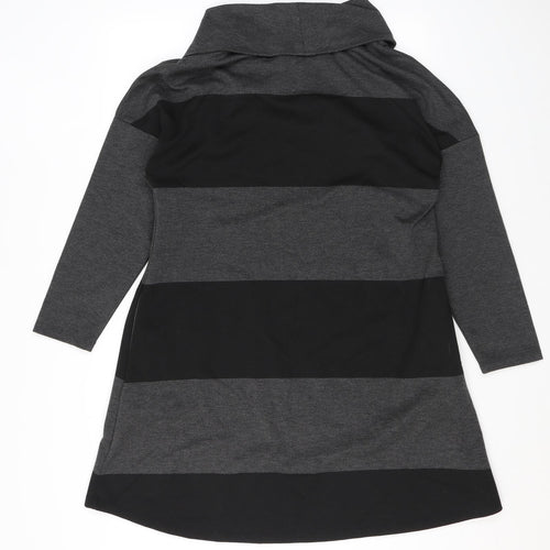Viz a Viz Womens Grey Striped Polyester A-Line Size 12 Cowl Neck Pullover