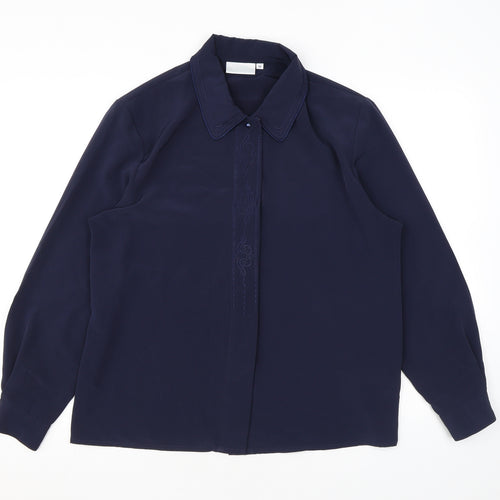 Ursa Bella Womens Blue Geometric Polyester Basic Button-Up Size 14 Collared - Embroidery