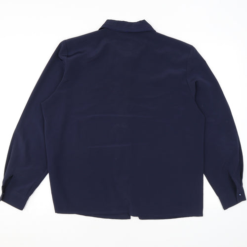 Ursa Bella Womens Blue Geometric Polyester Basic Button-Up Size 14 Collared - Embroidery