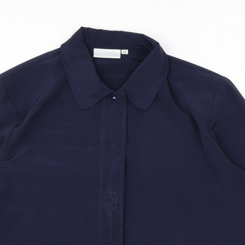 Ursa Bella Womens Blue Geometric Polyester Basic Button-Up Size 14 Collared - Embroidery
