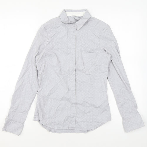 H&M Womens Grey Polka Dot Cotton Basic Button-Up Size 6 Collared