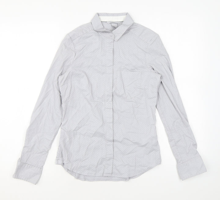 H&M Womens Grey Polka Dot Cotton Basic Button-Up Size 6 Collared