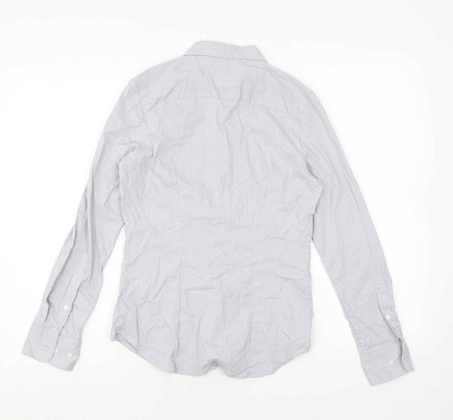H&M Womens Grey Polka Dot Cotton Basic Button-Up Size 6 Collared