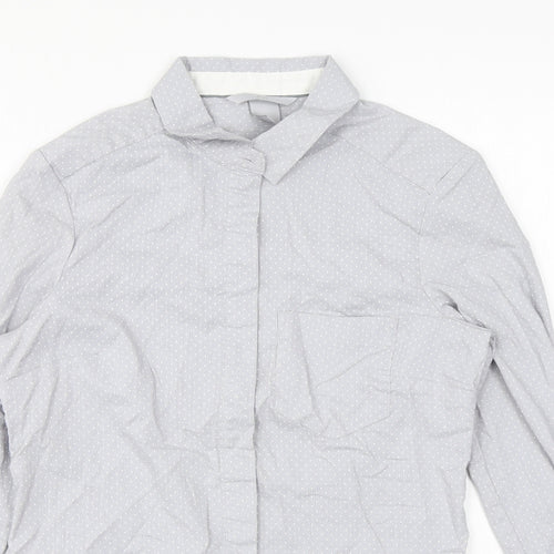 H&M Womens Grey Polka Dot Cotton Basic Button-Up Size 6 Collared