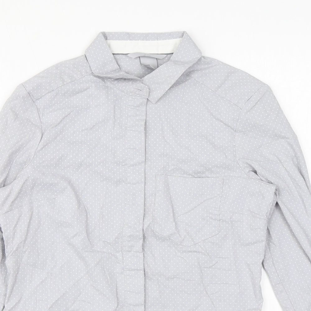 H&M Womens Grey Polka Dot Cotton Basic Button-Up Size 6 Collared
