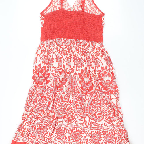 Pistachio Womens Red Geometric Cotton Tank Dress Size S V-Neck Pullover - Embroidered