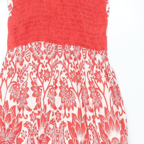 Pistachio Womens Red Geometric Cotton Tank Dress Size S V-Neck Pullover - Embroidered