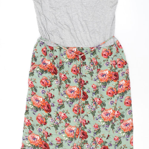 Oasis Womens Grey Floral Viscose A-Line Size 14 V-Neck Pullover - Belted, Roses