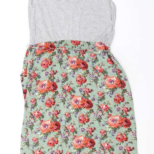 Oasis Womens Grey Floral Viscose A-Line Size 14 V-Neck Pullover - Belted, Roses