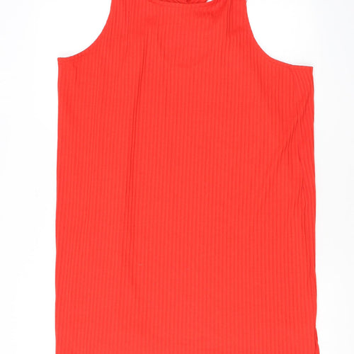 Monki Womens Red Polyester Tank Dress Size L Round Neck Pullover