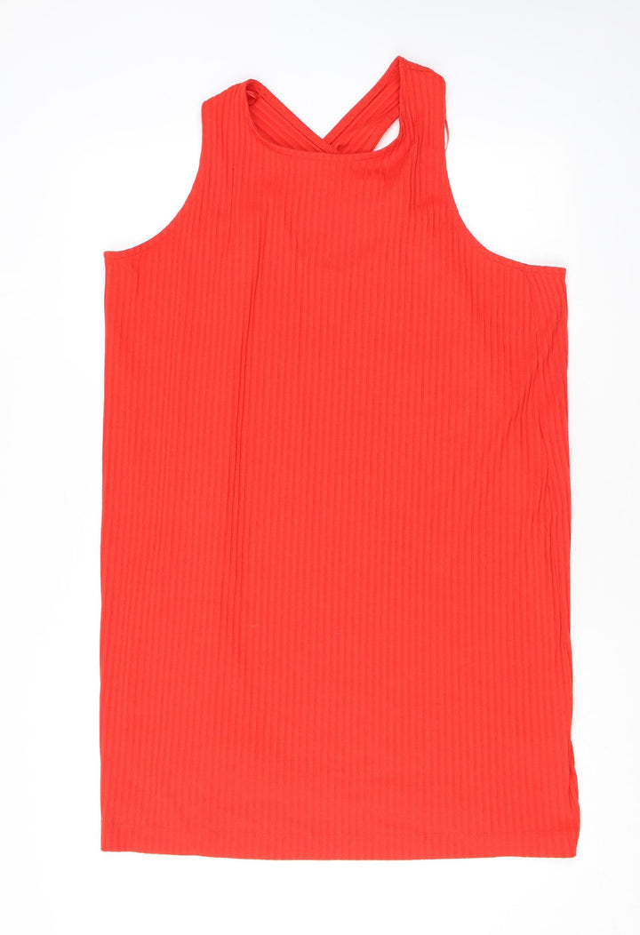 Monki Womens Red Polyester Tank Dress Size L Round Neck Pullover