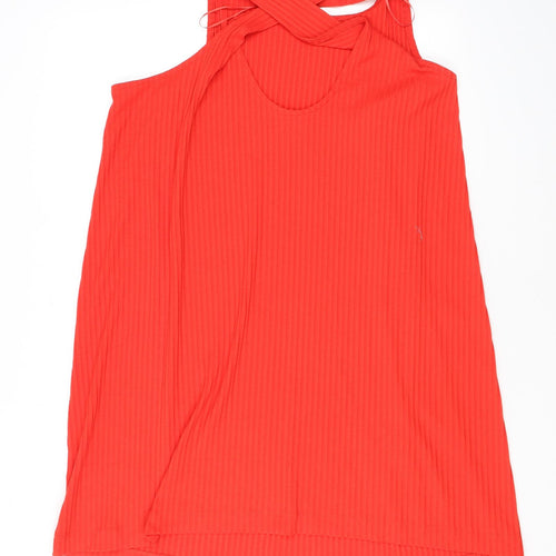 Monki Womens Red Polyester Tank Dress Size L Round Neck Pullover