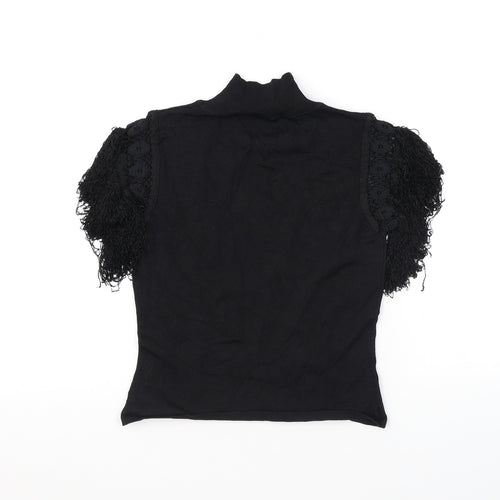 Kiss Womens Black Polyester Basic T-Shirt Size M Mock Neck - Tassles