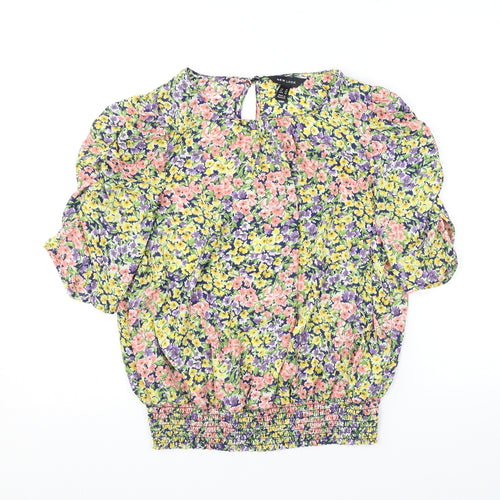 New Look Womens Multicoloured Floral Polyester Basic Blouse Size 14 Round Neck
