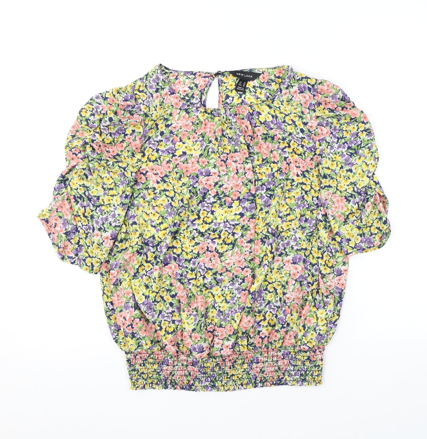New Look Womens Multicoloured Floral Polyester Basic Blouse Size 14 Round Neck