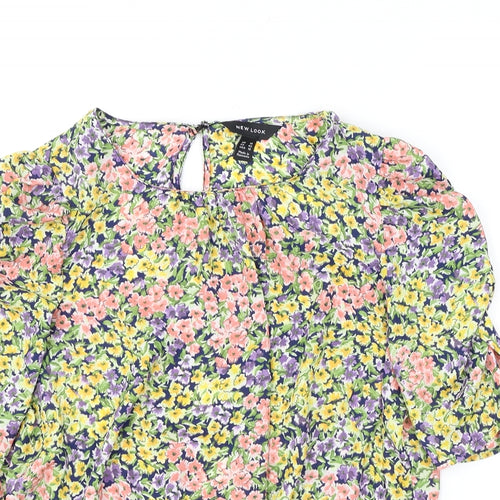 New Look Womens Multicoloured Floral Polyester Basic Blouse Size 14 Round Neck