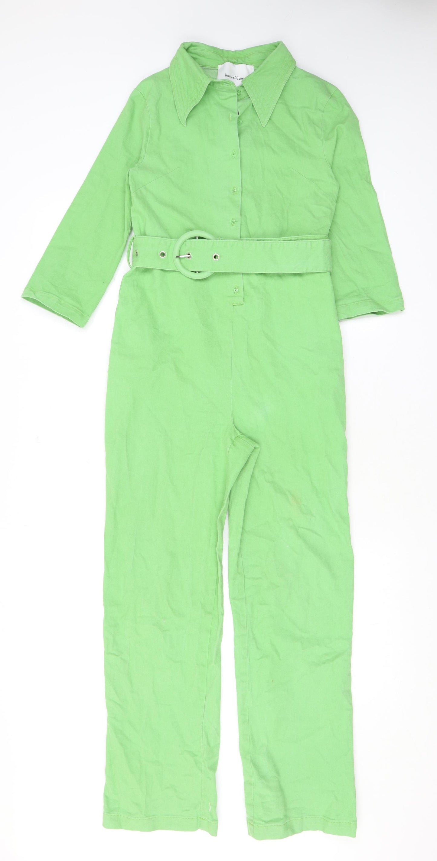 House of Sunny Womens Green Cotton Jumpsuit One-Piece Size 8 L26 in Button - Belted