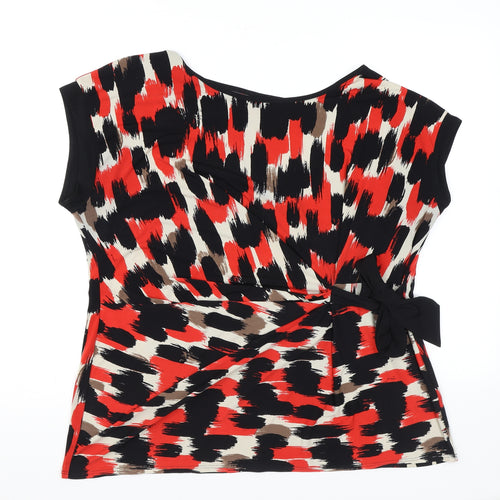 Debenhams Womens Red Geometric Polyester Basic T-Shirt Size 20 Round Neck
