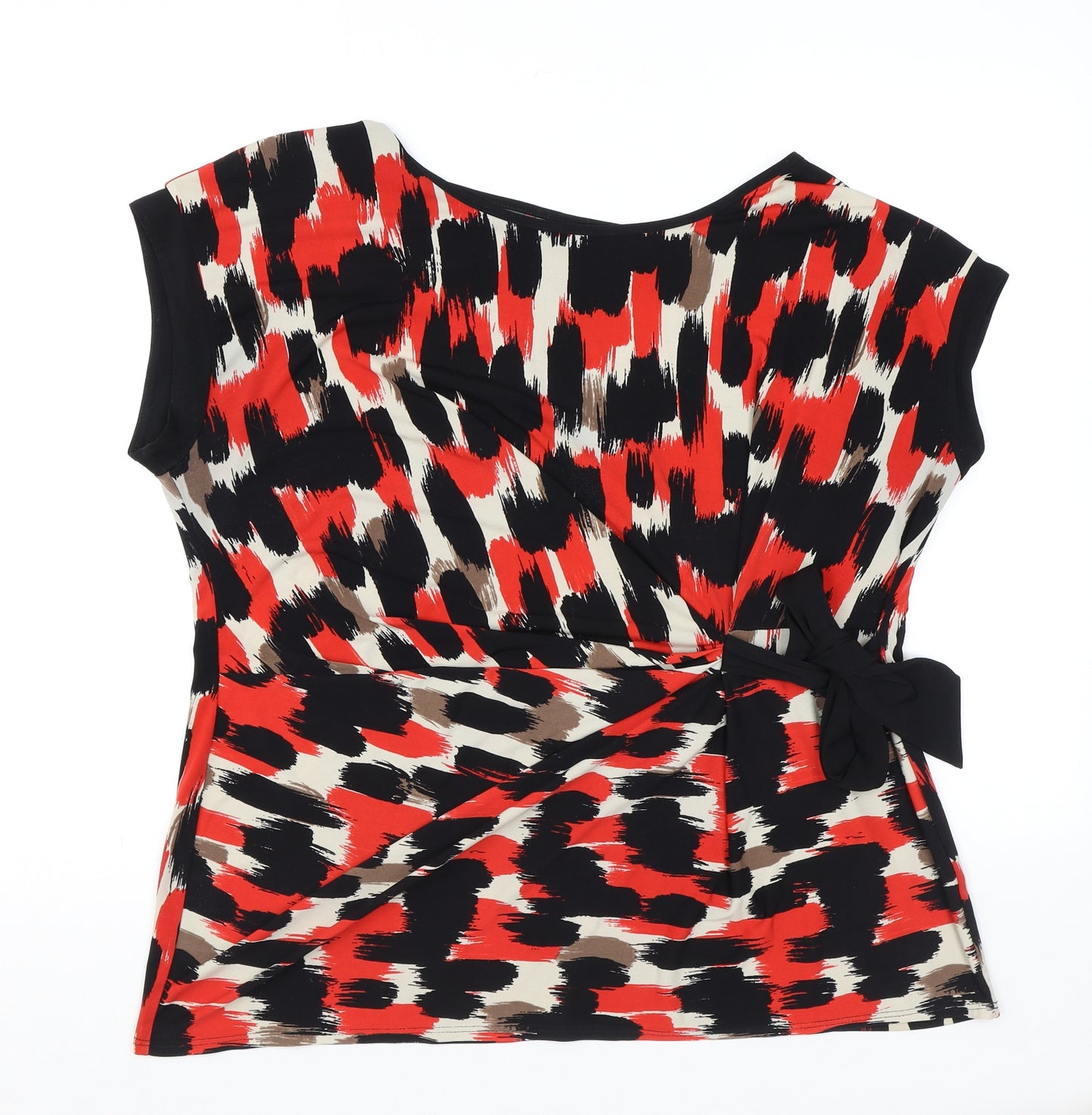 Debenhams Womens Red Geometric Polyester Basic T-Shirt Size 20 Round Neck