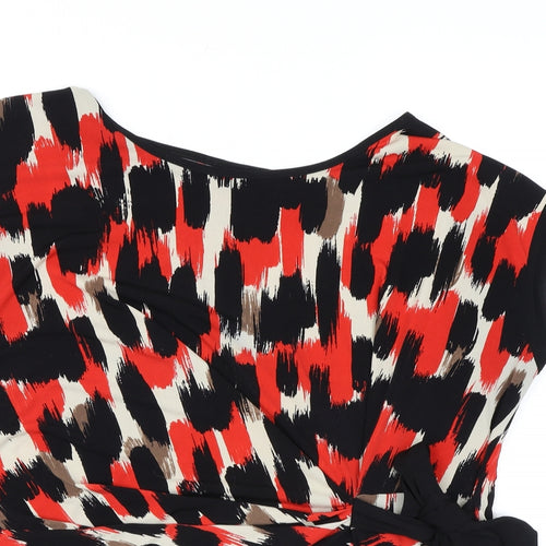Debenhams Womens Red Geometric Polyester Basic T-Shirt Size 20 Round Neck