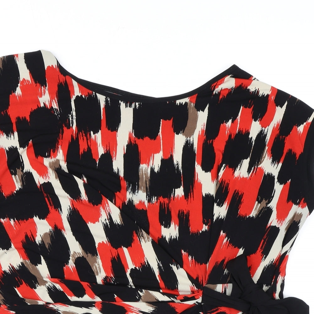 Debenhams Womens Red Geometric Polyester Basic T-Shirt Size 20 Round Neck