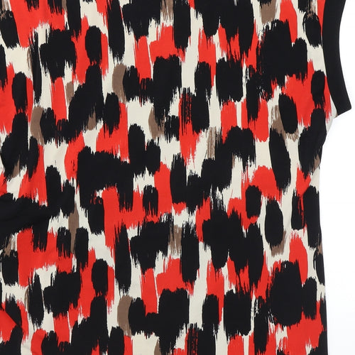 Debenhams Womens Red Geometric Polyester Basic T-Shirt Size 20 Round Neck