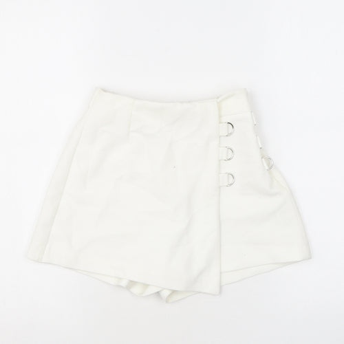 Bershka Womens White Polyester Skort Skirt Size XS Zip