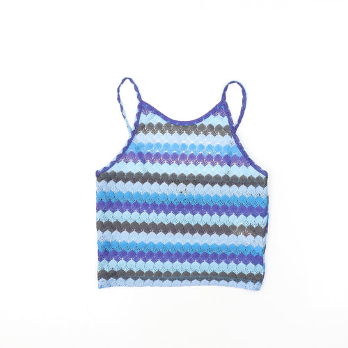 Topshop Womens Blue Striped Polyester Basic Tank Size 8 Halter