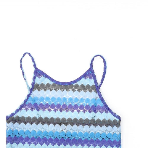 Topshop Womens Blue Striped Polyester Basic Tank Size 8 Halter