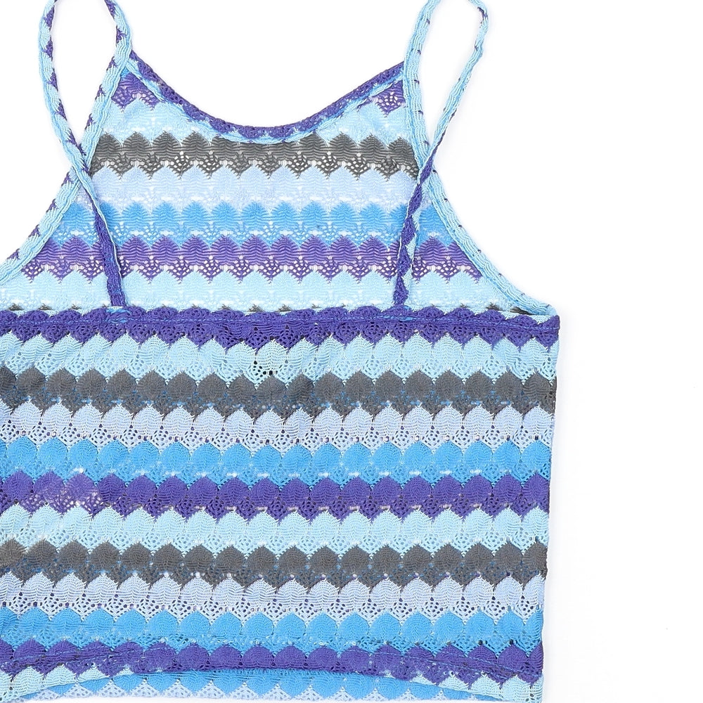 Topshop Womens Blue Striped Polyester Basic Tank Size 8 Halter