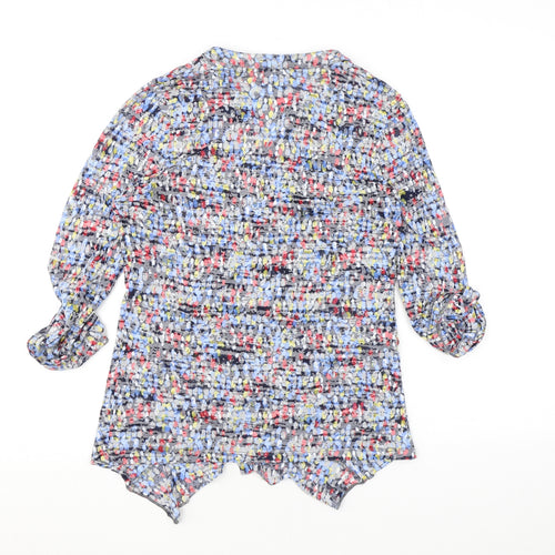 Marks and Spencer Womens Blue Geometric Cotton Basic Button-Up Size 12 V-Neck