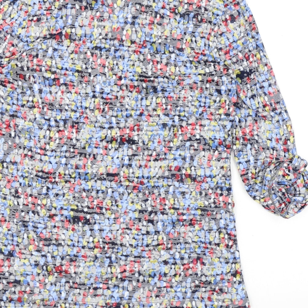 Marks and Spencer Womens Blue Geometric Cotton Basic Button-Up Size 12 V-Neck