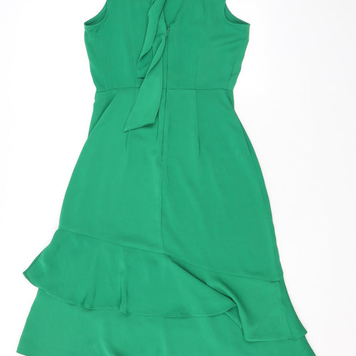 Warehouse Womens Green Polyester A-Line Size 8 Mock Neck Zip - Ruffles, Open Back
