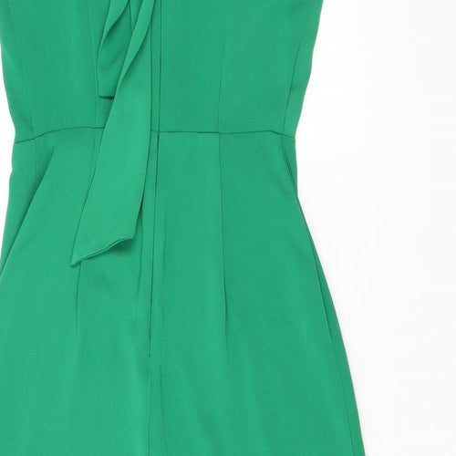 Warehouse Womens Green Polyester A-Line Size 8 Mock Neck Zip - Ruffles, Open Back