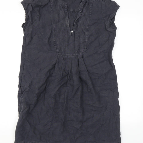 The White Company Womens Grey Linen A-Line Size 12 V-Neck Button