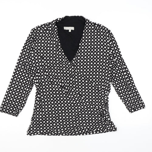 Hobbs Womens Black Geometric Viscose Basic Blouse Size M V-Neck