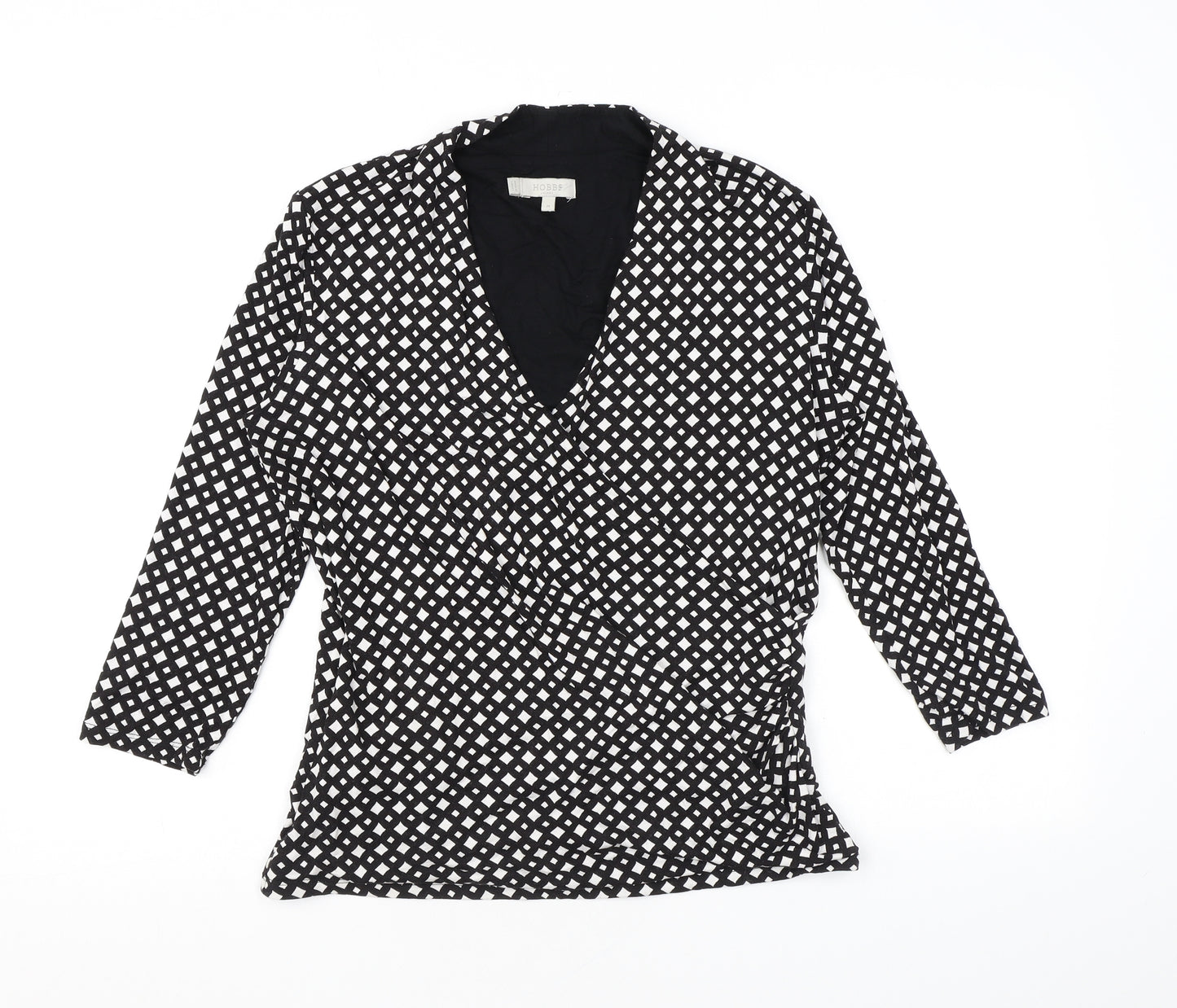 Hobbs Womens Black Geometric Viscose Basic Blouse Size M V-Neck