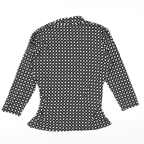 Hobbs Womens Black Geometric Viscose Basic Blouse Size M V-Neck