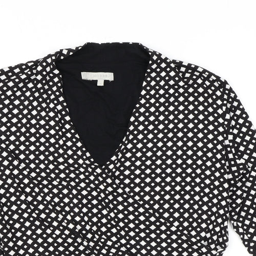 Hobbs Womens Black Geometric Viscose Basic Blouse Size M V-Neck