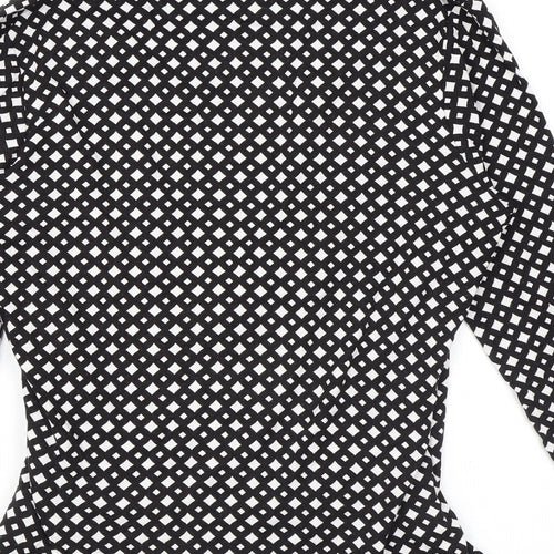 Hobbs Womens Black Geometric Viscose Basic Blouse Size M V-Neck