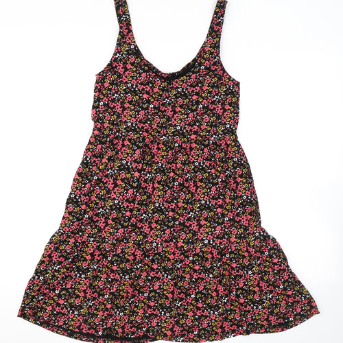 NEXT Womens Black Floral Viscose Skater Dress Size 6 Scoop Neck Pullover
