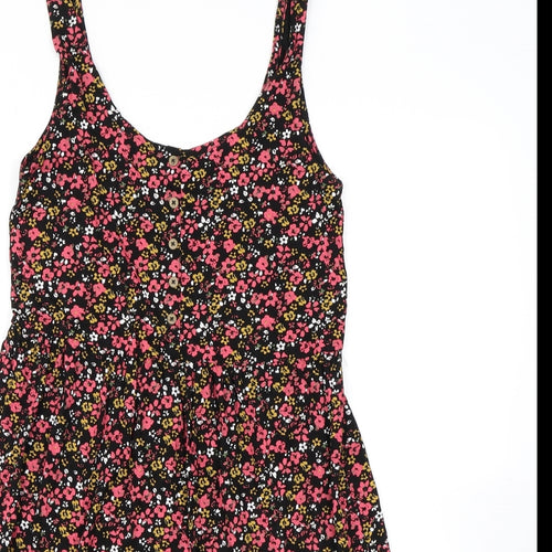 NEXT Womens Black Floral Viscose Skater Dress Size 6 Scoop Neck Pullover