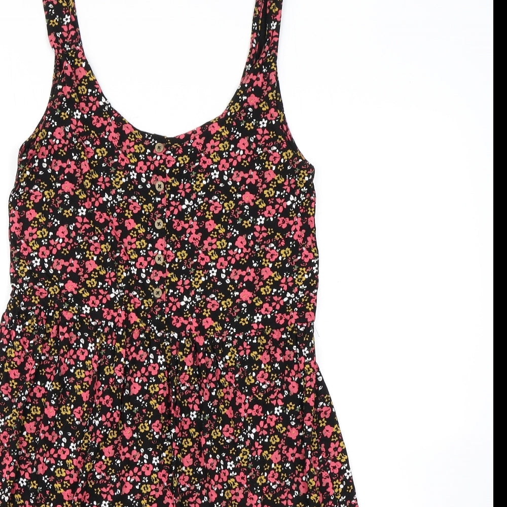 NEXT Womens Black Floral Viscose Skater Dress Size 6 Scoop Neck Pullover