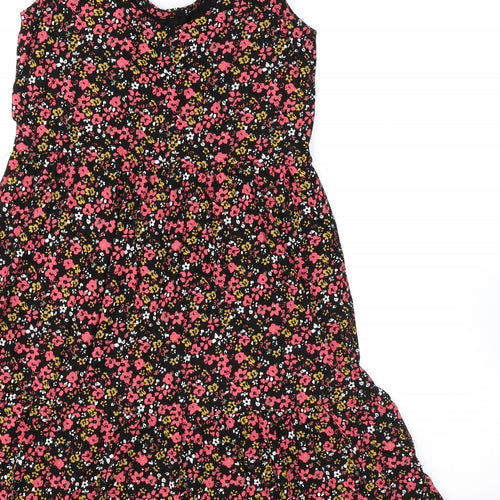 NEXT Womens Black Floral Viscose Skater Dress Size 6 Scoop Neck Pullover